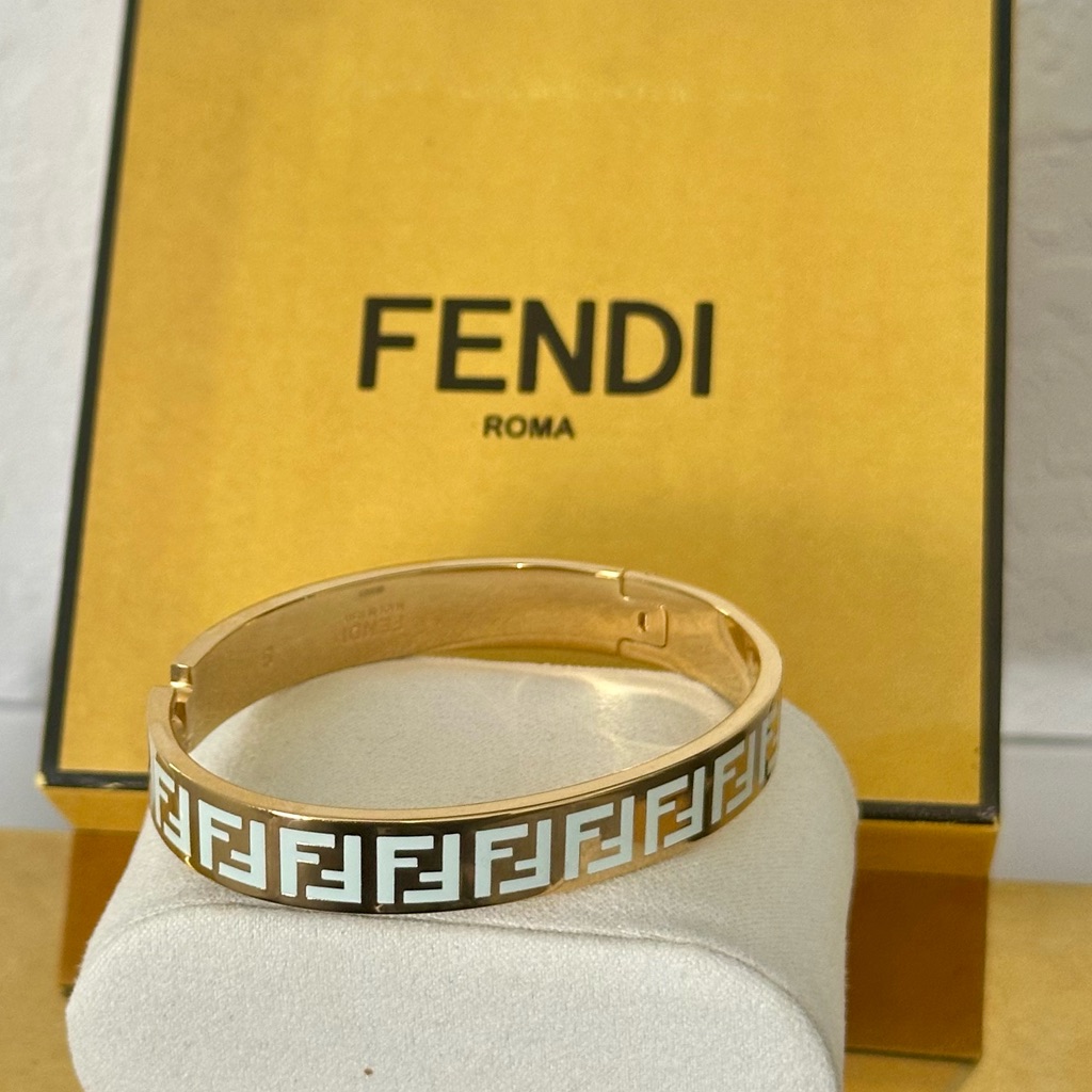 Fendi Gold And Cream Logo Bracelet